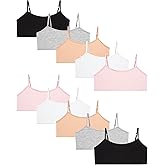 Rene Rofe Girls Training Bras - 10 Pack Soft Stretch Cotton Bra, Cami Style Girls Underwear with Adjustable Straps (7-14)