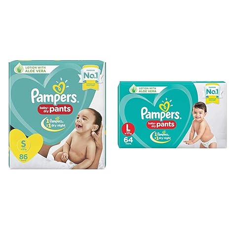Pampers New Diapers Pants, Small (86 Count) & Pampers New Diapers Pants, Large (64 Count)