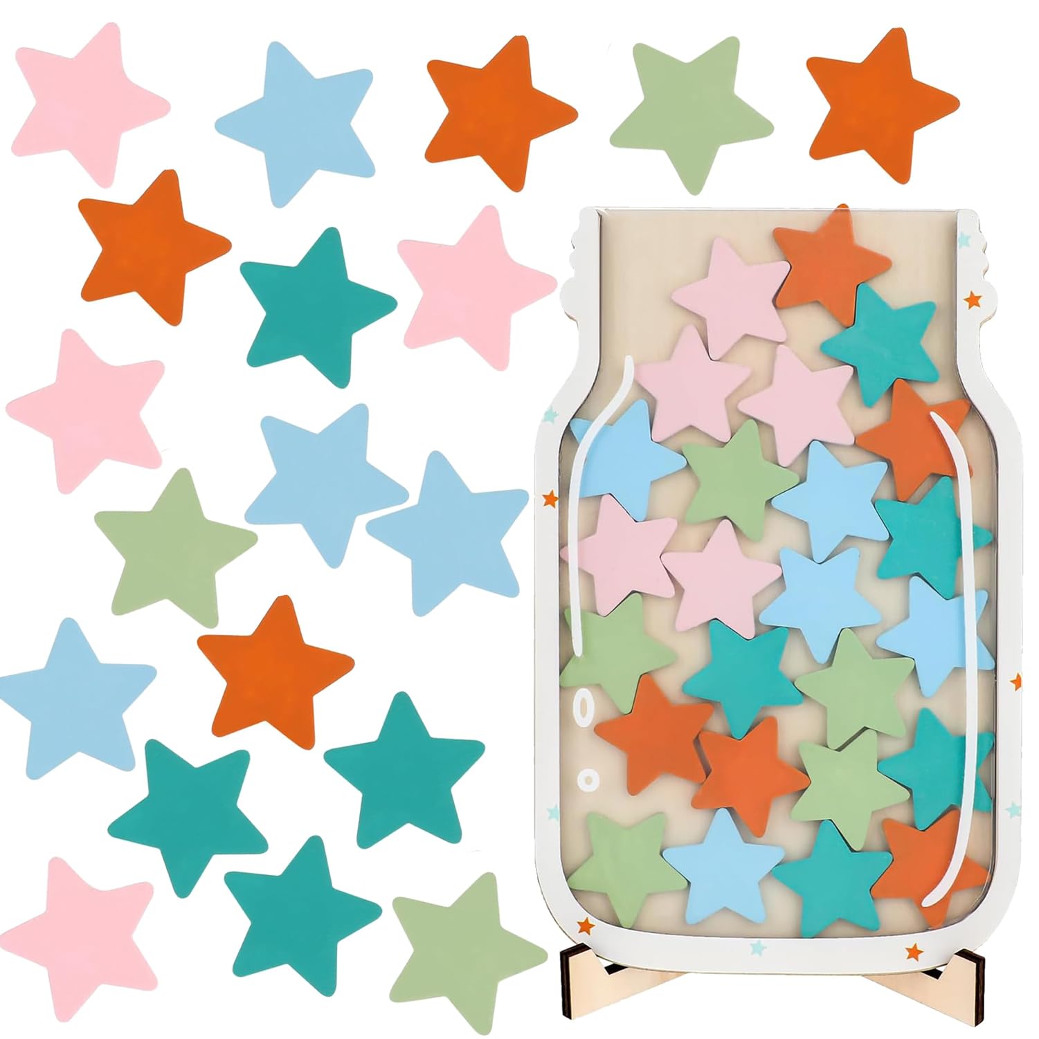 Star Reward Jar, Reward Incentive Jar with Stars, Good Behaviour Chart Reward Pot, Pink Reward Incentive Jar with Stars, Star Jar Reward System for Home School Classroom Teacher Parent