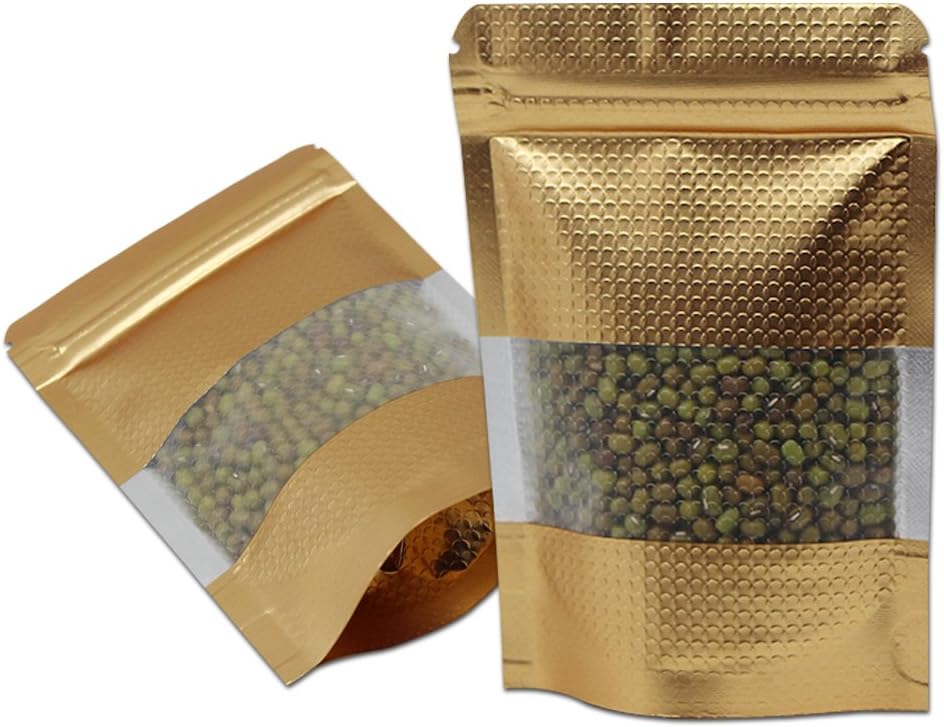 Resealable Stand Up Color Mylar Bags with Clear Frosted Window Heat Seal Ziplock Coffee Bulk Food Storage Packaging Bag Matte Aluminum Foil Pouches for Bath Salt (500, 14x20cm (5.5x7.9 inch))