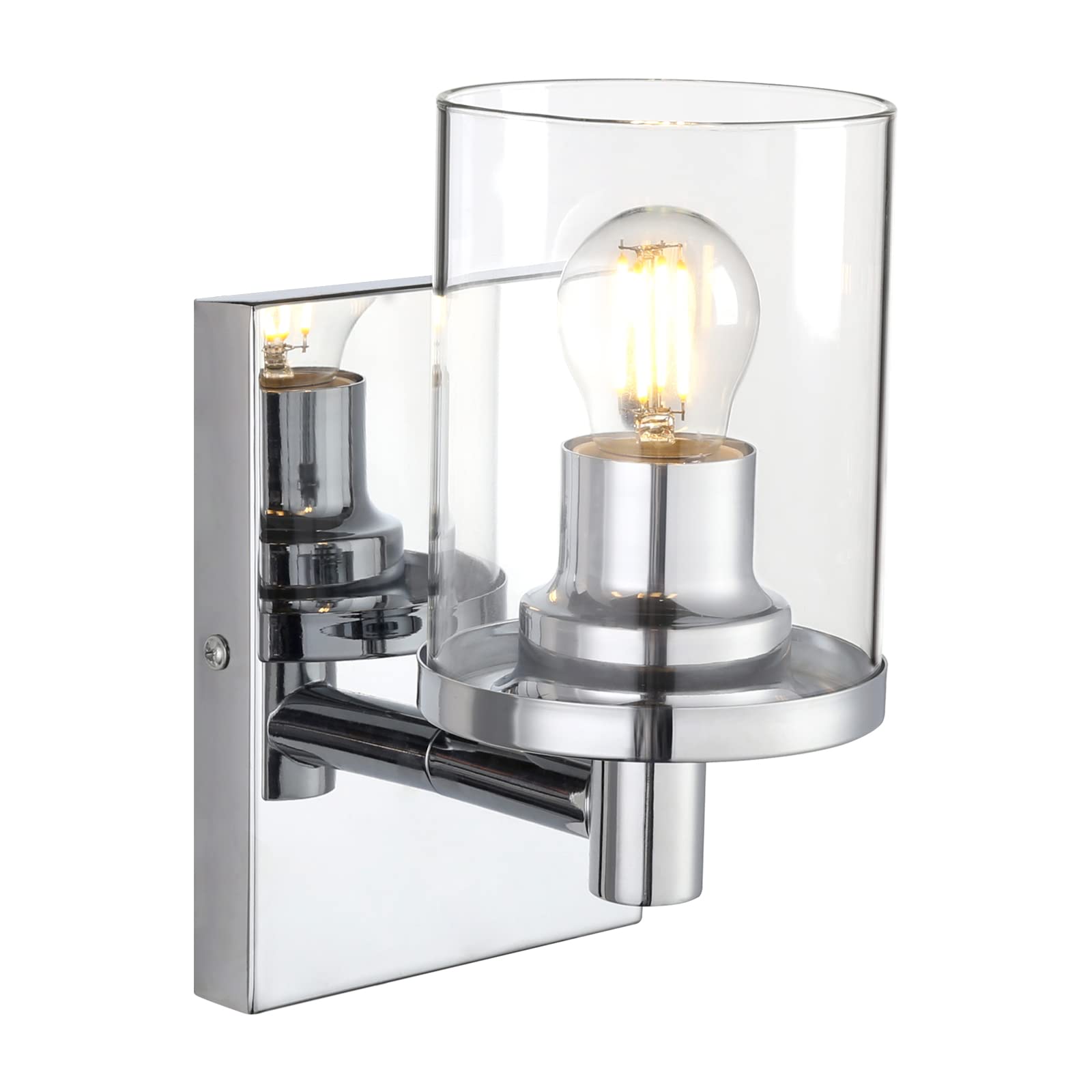 Yosoan Modern Glass Wall Sconce, Cylinder Up Wall Light Fitting for Kitchen, Restaurant, Living Room, Bedroom Bedside (Chrome)