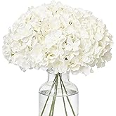 FLORRALIA Fake White Hydrangea Artificial Flowers - Faux Silk Hydrangeas Flowers Heads with Stems Real Touch for Home Wedding Party Table Decor (White,Pack of 10)