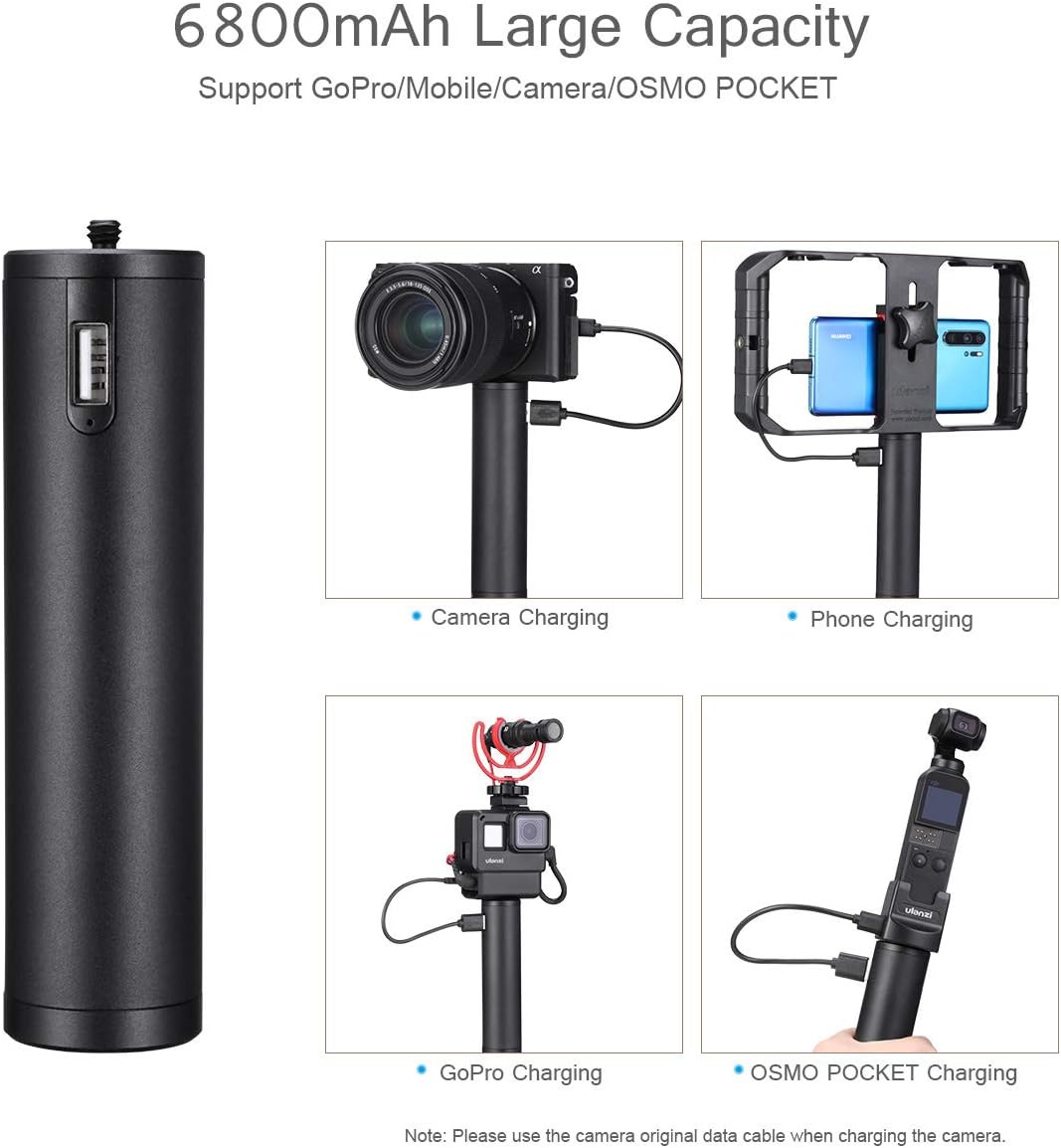 ULANZI BG-2 6800mAh Power Bank Hand Grip for Sony RX100 VII Canon G7X Mark III Compact Digital Cameras, GoPro 8 7 6 5 Action Cameras, DJI OSMO Pocket, and iPhone 11 Samsung Google OnePlus Smartphones: Electronics