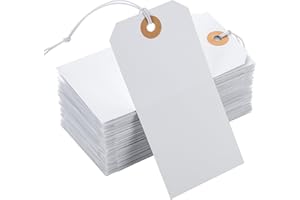 PRUDIUT 100pcs Large Price Tags with String Attached White Hang Paper Tags with Elastic String Reinforced Hole Writable Gift Tag Inventory Tag Stocking Stuffers 4.76''×2.36''