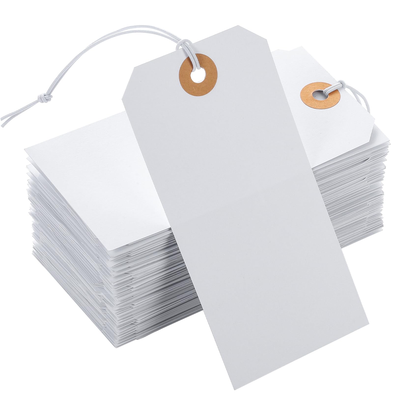 Photo 1 of 100pcs Large Price Tags with String Attached White Hang Paper Tags with Elastic String Reinforced Hole Writable Valentines Gift Tag Inventory Tag 4.76''×2.36''