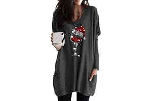 GRASWE Lady's Casual Long Sleeve Sweatshirts Print Christmas Cute Tops Loose Pocket Pullovers