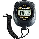 Bairnqner Stopwatch Timer with Countdown, ON/Off Simple Operation No Clock No Date, Digital Stop Watch for Sports, Black