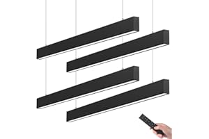 Barrina 3575 Remote Series LED Linear Light Fixture with Remote, 2nd-Generation, 4FT 40W Seamless Connection, 3000K-6000K Color Changing, Dimmable Pendant Light for Home Office, Black, 4 Pack
