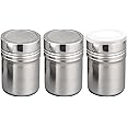 Set of 3Pcs Powder Sugar Shaker with Lid,Stainless Steel Fine Mesh Shaker, for Sifter Cocoa,Cinnamon Powder,Icing Sugar,Chocolate Coffee (Small)