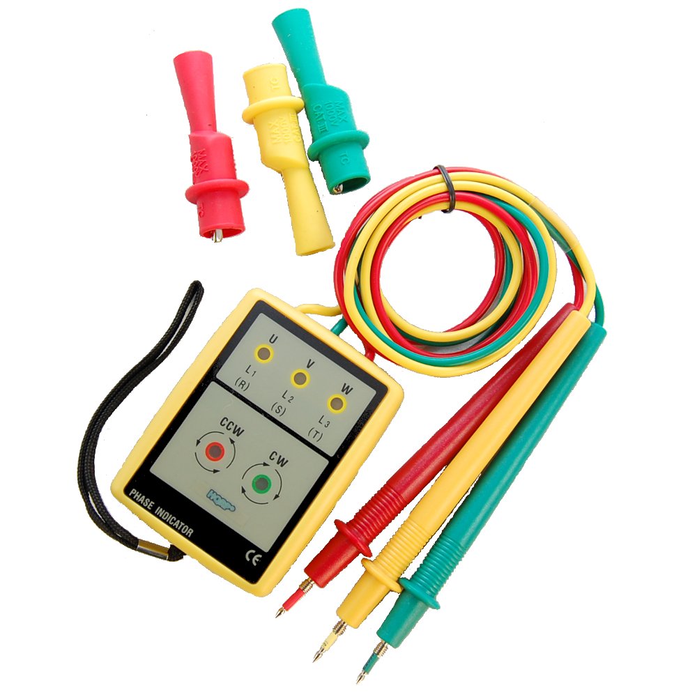 HQRP 3 Phase Sequence Rotation Tester Digital LED Indicator Checker, Phase Rotation Meter - AC 60V to 600V Phase Rotation Tester with Alligator Clips