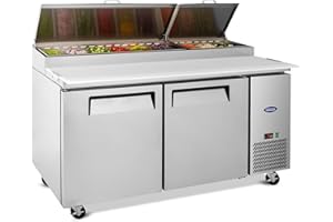 DEEPTIDE 67"W Commerical Pizza-Sandwich Prep Table Refrigerator - Stainless Steel 2-Door with 9 Pans, 21 Cu.Ft Capacity, Auto Defrost, Digital Temperature Control for Restaurants, Convenience Stores, etc
