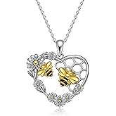ZPMMPZ Bee Necklace 925 Sterling Silver Bee Pendant Heart Jewelry Gifts for Women
