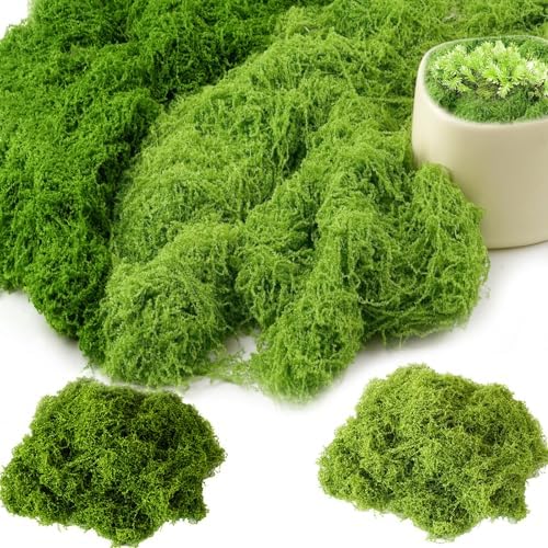 KOWVOWZ Artificial Moss for Potted Plants, 200g Natural Fake Green Moss Grass, Faux Filamentous Decor, DIY Crafts Fake Grass for Parties Art Landscape Table Centerpieces Gardening