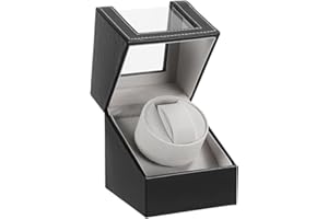 LINGFANSTORE Automatic Single Watch Winder with Quiet Japanese Motor,AC Adapter or Battery Powered,Premium Leather Exterior and Soft Flexible Watch Pillows for Men's and Women's Watches