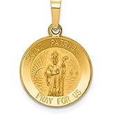 14k Yellow Gold Saint Patrick Medal Pendant for Catholic and Christian Faith - Religious Gold Necklace with Inscribed Pray for Us Design - Patron Saint Devotional Jewelry for Men or Women