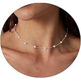 VIROMY Dainty Pearl Choker Necklace for Women 14K Gold Plated Pearl Necklaces Simple Trendy Everyday Jewelry