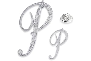 SINNKY A-Z Woman’s Letter Initial Brooch Pins, Silver Clear Crystal Rhinestone Breastpins Letter Stocking Pins for gifts 2size/package