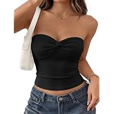 Trendy Queen Womens Strapless Going Out Tube Tops | Bandeau Cute Summer Crop Tops,Beach Vacation Outfits,Buttery Knit,Non-slip Grip,Sweetheart Neckline,Twist Knot