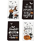Artoid Mode Ghost Pumpkin Bats Halloween Kitchen Towels Set of 4 18x26 Inch | Cat Hey Boo Jack-O'-Lantern Hand &amp; Dish Towels,Ultra Absorbent,Seasonal Farmhouse Decoration
