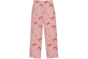 PDYRLEN Pajama Bottoms, Pink Christmas Pajamas Pant Sleep Long Pants Lounge Wear Elastic Waist Sleepwear Soft Pjs