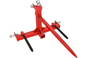 YINTATECH 49" 3 Point Hay Spear for Tractor Category 1 with 2 Stabilizers Bale Spear & 2" Receiver with Trailer Ball Gooseneck Drawbar, Loading 3000lbs,Red