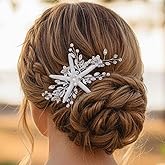 Casdre Starfish Bride Wedding Hair Comb Silver Crystal Bridal Hair Piece Pearl Beach Wedding Hair Accessories for Women and Girls
