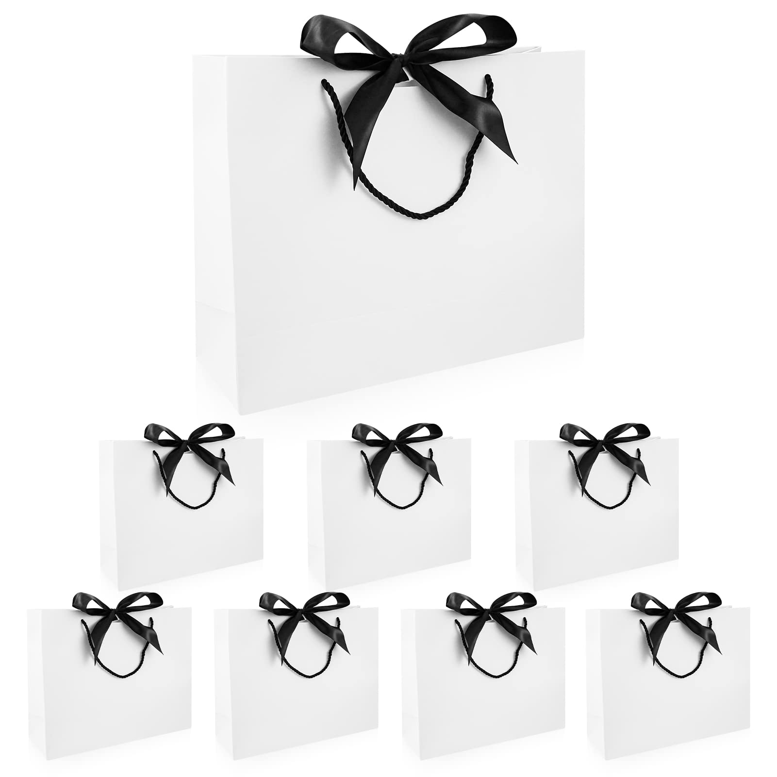 8 pcs Large Gift Bag, 32 x 25 x 11 cm Paper Gift Bags with Ribbon and Handles for Birthday, Weddings and Party, White Paper Party Favor Bag with Handles
