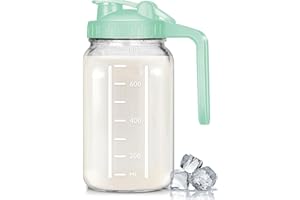 irjeen Glass Pitchers with Handle and Lid, 32oz Breast Milk Pitcher, Wide Mouth Mason Jar Pitcher, Leak Proof Drink Pitcher Water Pitcher, for Breastmilk, Water, Juice, Milk, Tea, Iced Coffee, 1 Pack