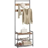 Leadpro 3-in-1 Entryway Coat Rack Hall Tree with Shoe Storage Bench - Brown | 7 Movable Hooks, 330lb Weight Capacity, Anti-Tip Design,Fits Small Spaces