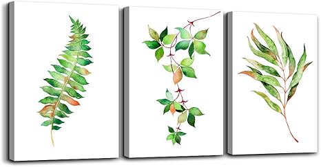 Amazon Com Green Leaf Canvas Wall Art For Living Room 3 Piece Wall Paintings Bathroom Wall Decor For Bedroom Kitchen Works Of Art Canvas Prints Plants Flowers Watercolor Painting Modern Home Decoration Artwork