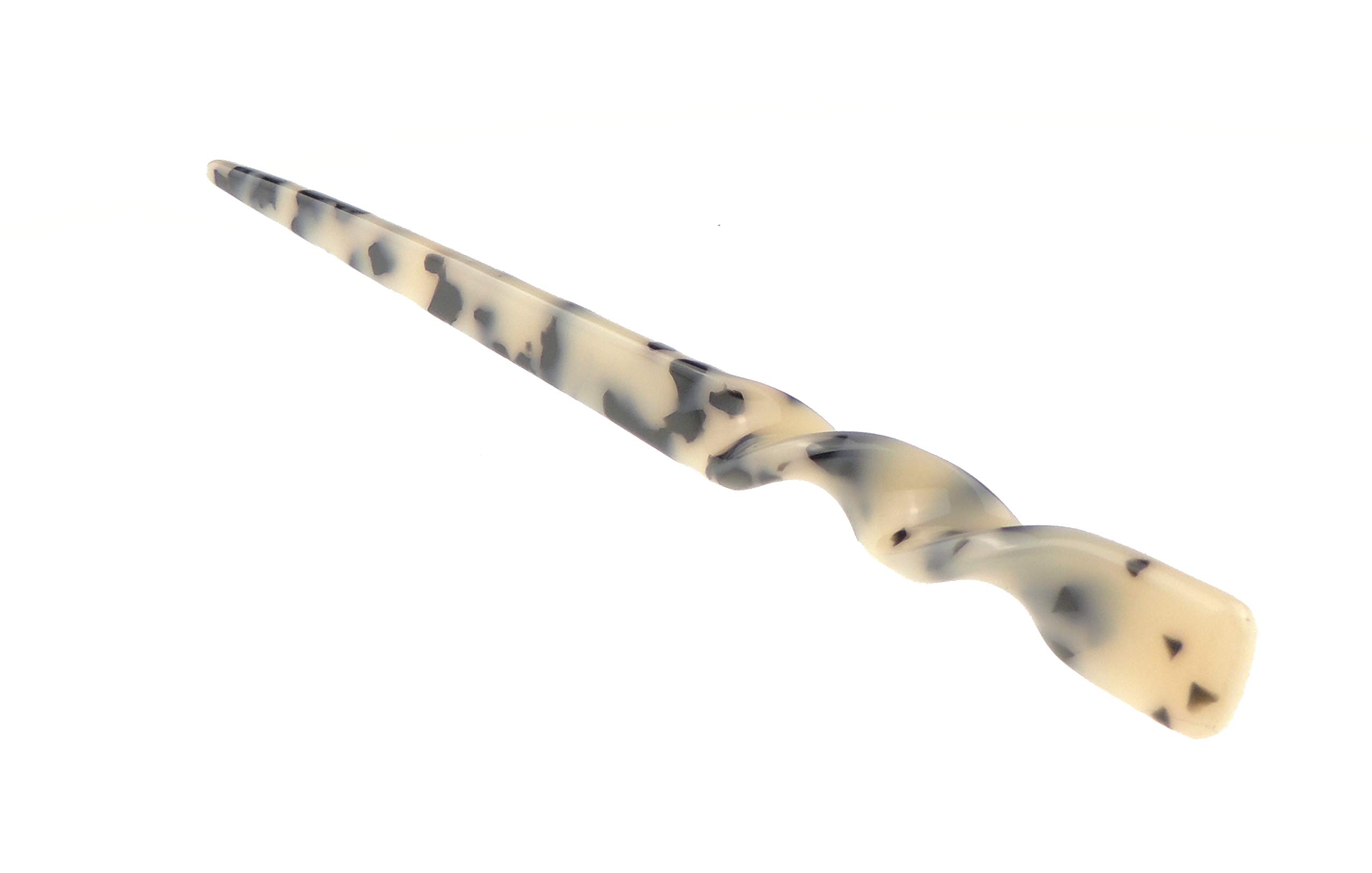 Ladies Marbled Look Swirly Twist Acrylic Chignon Bun Hair Stick Pin (Cream Dark Brown)