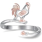 Salloog 925 Sterling Silver Chicken Ring: Cute Animal Adjustable Open Rings Rooster Gifts Animal Ring for Women