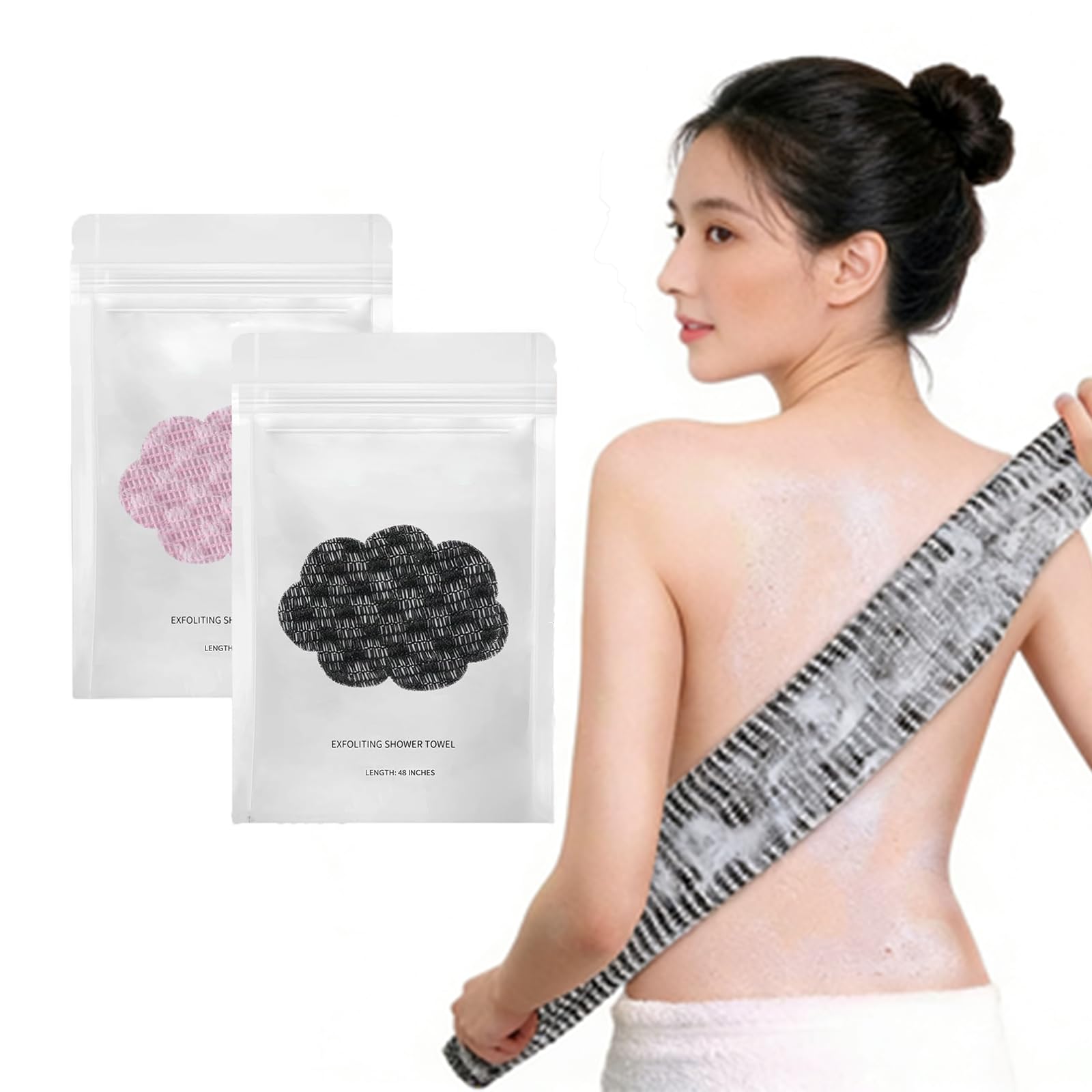 Photo 1 of 2Pcs Blissal Exfoliating Shower Towel, 47-Inch-Long Dual-Sided Exfoliating Towel, Deep Cleansing & Gentle Exfoliations for Smooth Skin, Gentle for Sensitive Skin (Black+Pink)