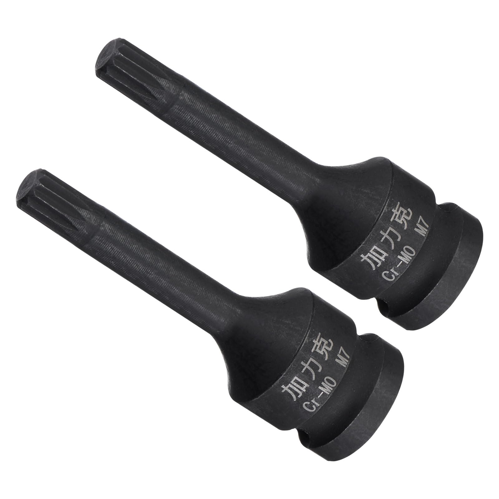 CoCud Impact Spline Bit Socket, M7 3/8" Square Drive 60mm Length, CR-MO Chamfer Design Impact Triple Square Spline Bit Socket - (Applications: for Automotive Repair), 2-Pieces