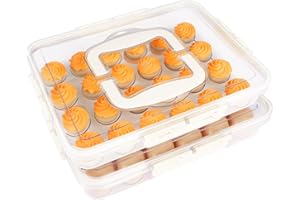 RoskDeewat Deviled Egg Containers with Lid, 2 Pack Thick Clear Plastic Deviled Carrier with Handle Storage 48 Eggs, Stackable Egg Holder Portable Tray Platter for Fridge, Travel, Party-White