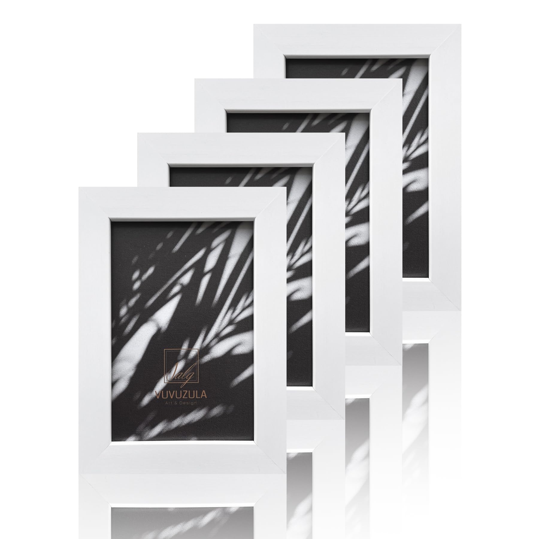 VUVUZULA 6x4 Real Glass White Picture Frames Photo Frame 4x6 Inch Set of 4 for Tabletop or Wall