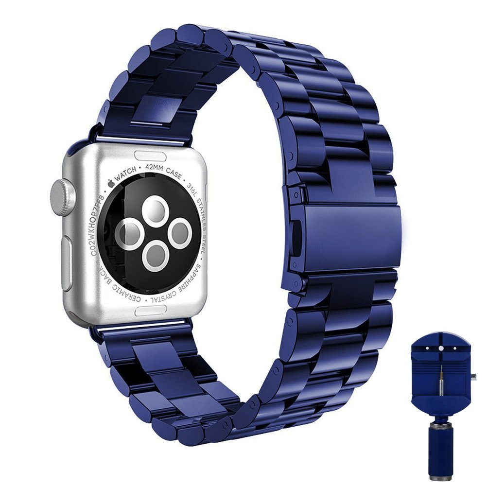 訳ありセール格安 Apple Watchバンド Vipplus Iwatchバンドステンレススチールストラップリストバンド交換用with Durable Folding Metal Clasp For Apple Watches B0713msr2s 38mm Blue 38mm Blue Hermescolleges Ca