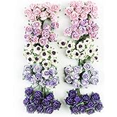 KADADSA 100 pcs Mini Rose Mixed Violoet Two Tone Color Mulberry Paper Flower 15-18 mm Wedding Doll House Supplies Card