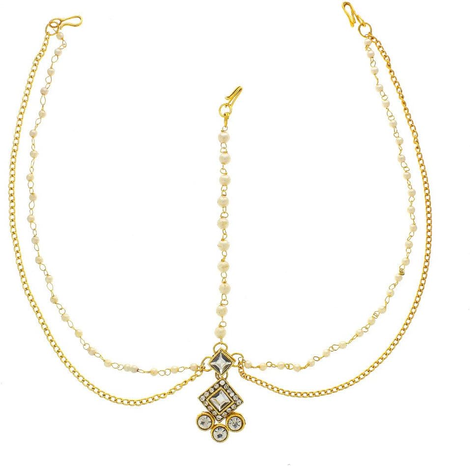 Anuradha Art Golden Metal Finish Studded Shimmering Stone Wonderful Mang Tikka For Women/Girls