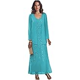 Teinyeyiop 2 Pieces Mother of The Bride Dresses for Wedding Chiffon Sequins Grandmother of The Bride Dress with Jacket
