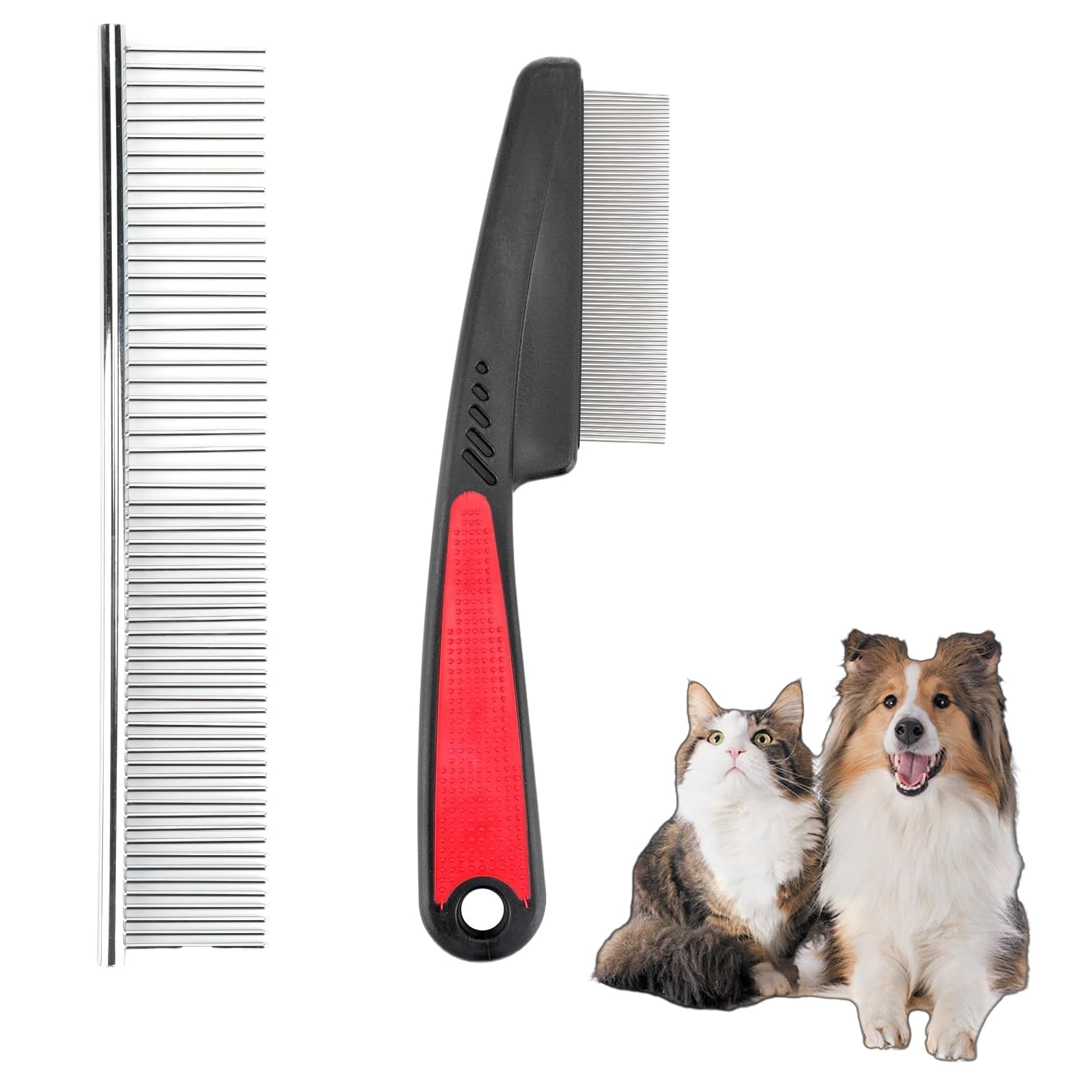 2PCS Flea Comb for Dog Cat, Stainless Steel Pet Grooming Comb,Dog Flea Comb with Flexible Bristles for Removing Tear Stains Fleas Dandruff Lice