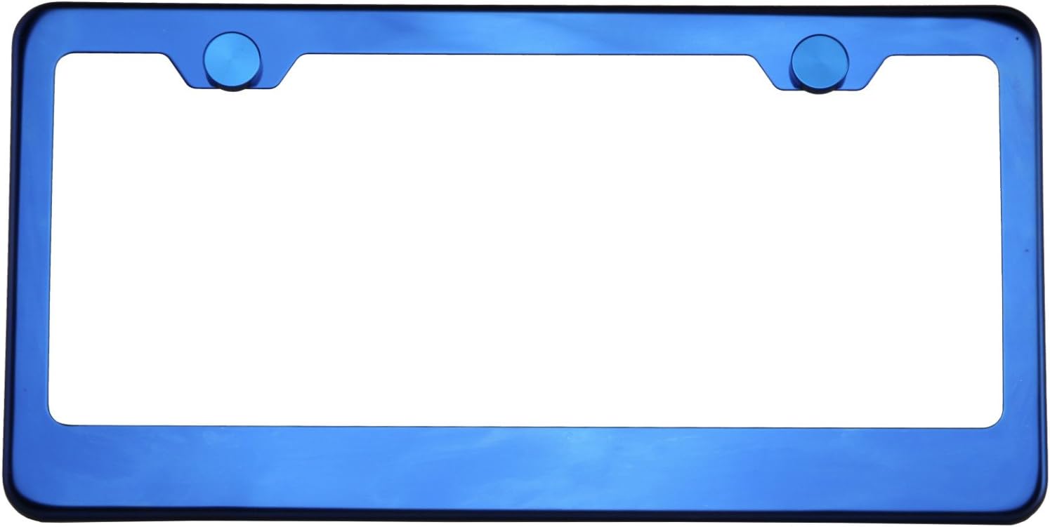 Polish Blue Chrome T304 Stainless Steel License Plate Frame Holder Front Or Rear Bracket with Aluminum Screw Cap
