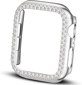 Falandi Compatible with Apple Watch Case 40mm, Face Cover Bling Crystal Diamonds Shiny Rhinestone Bumper, PC Plated Hard Protective Frame for iWatch Series 6 / SE / 5 / 4 Women Girls,(Silver 40mm)