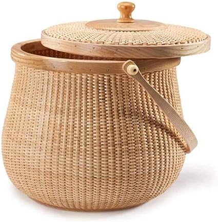 Cesta De Mimbre con El Alto Manijas Y La Tapa De Frutas Cesta Cestas De