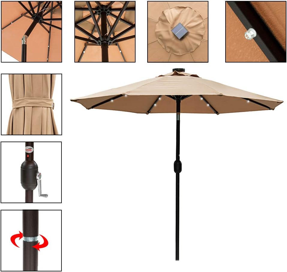 Amazon Com Sundale Outdoor 7 Ft Solar Powered 24 Led Lighted Patio Umbrella Table Market Umbrella With Crank And Push Button Tilt For Garden Deck Backyard Pool 8 Steel Ribs Polyester Canopy