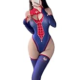 paloli CharmSpider Bodysuit Costume Set For Woman - Blue &amp; Red Theme, Alluring Heart Cutout, Perfect for Role Cosplay Halloween Parties