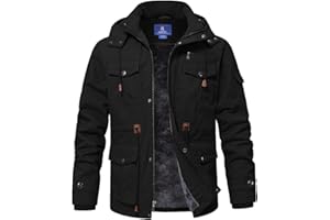 SPOSULEI Winter Jackets for Men Cotton Work Fleece Lined Army Jacket Winter Military Coat with Multi-Pockets Black M