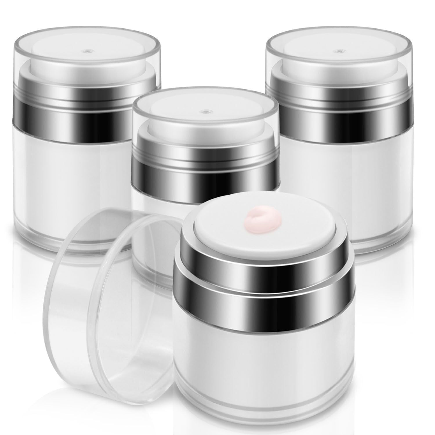 Photo 1 of ***1 missing*** 4 Pcs Airless Pump Jar, Refillable Cream Jar Vacuum Bottle Travel Size Empty Container for Cream and Lotion(2 x 1.7oz, 2 x 1oz)