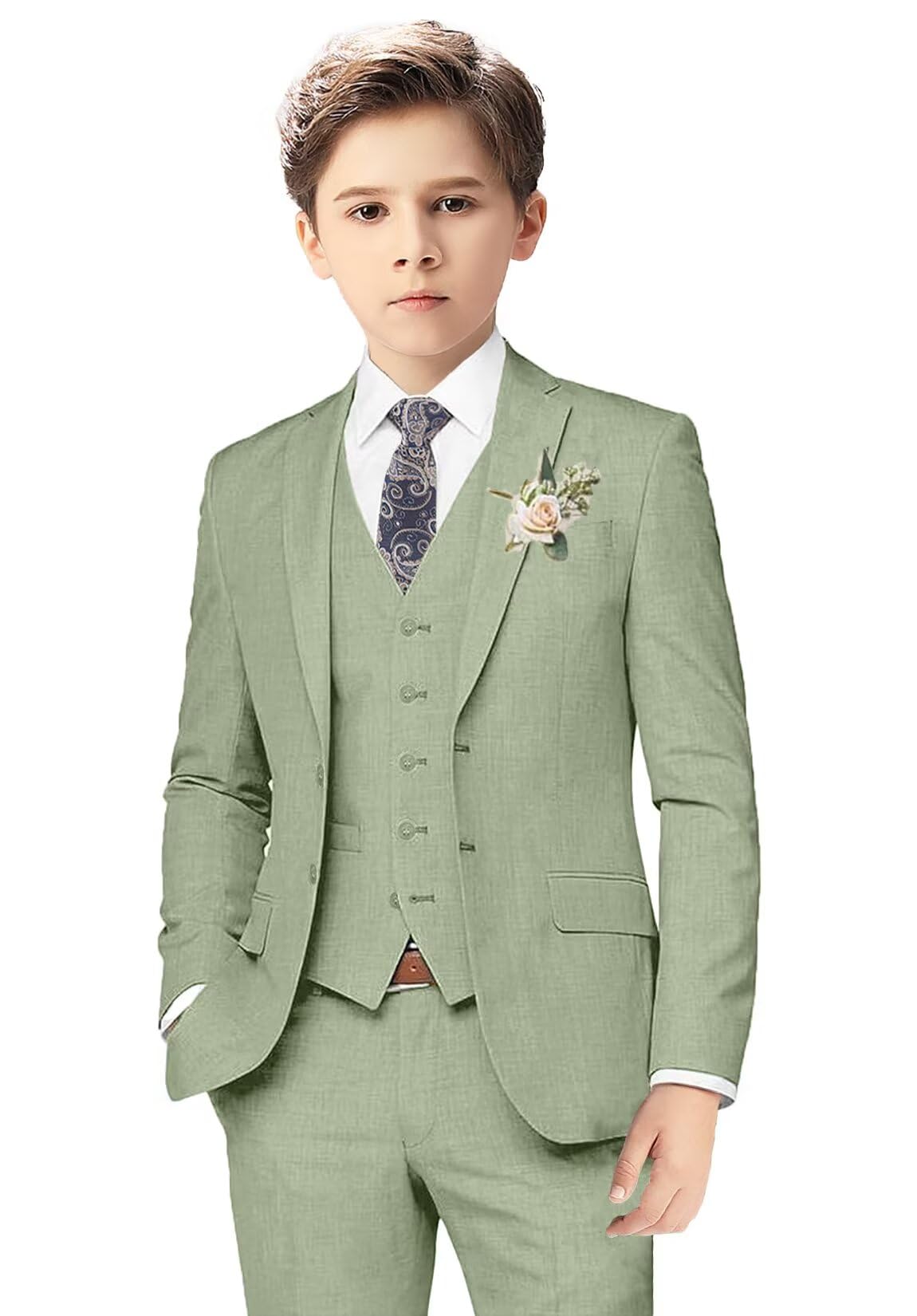 Photo 1 of Boy Linen Suits Slim Fit Green Teenager Linen Suit for Boys Beach Wedding Outfit Lightweight Tuxedo Teen Homecoming Set Size 18W
