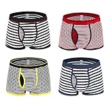 Dardugo Men's Stripe Cotton Boxer Briefs Underwear with Open Fly 4-pack Tag XL US Size M
